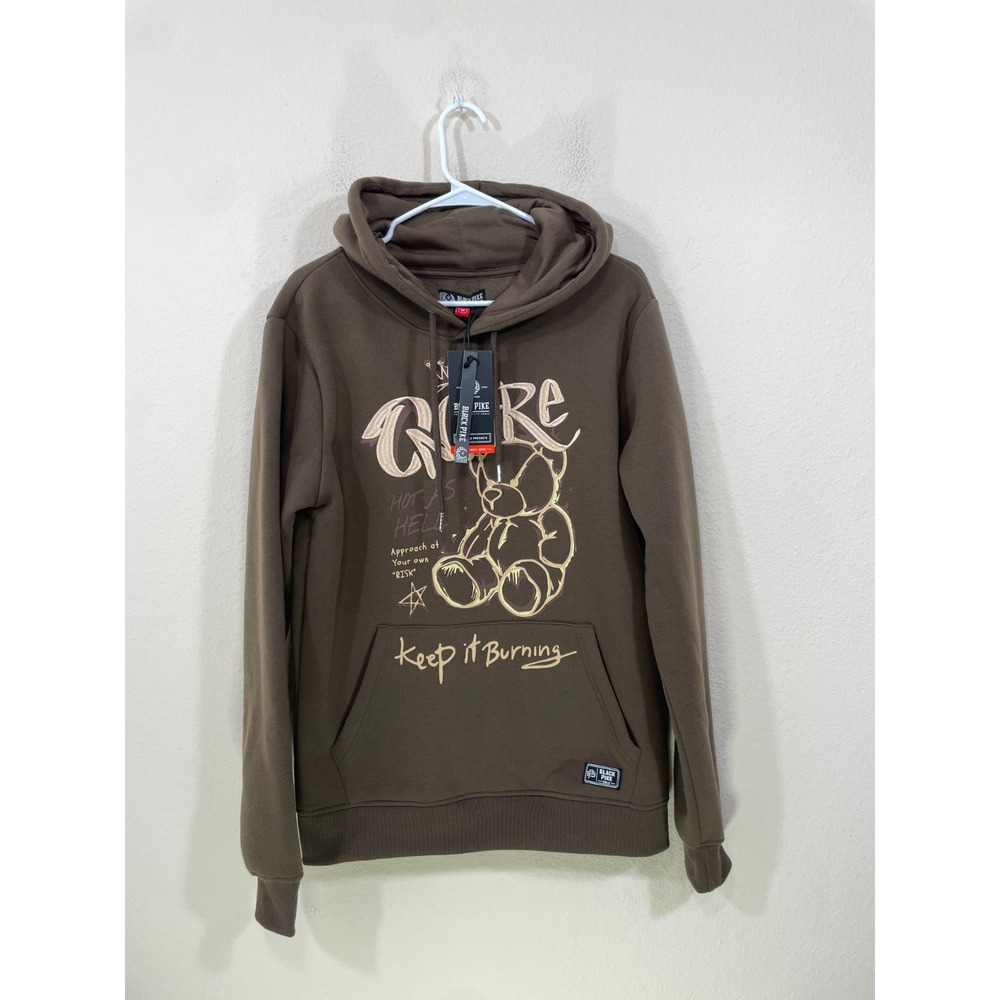 Black Pike Men's‎ M Hoodie Brown Sweatshirt On Fire  Hot As Hell Golden Bear NWT